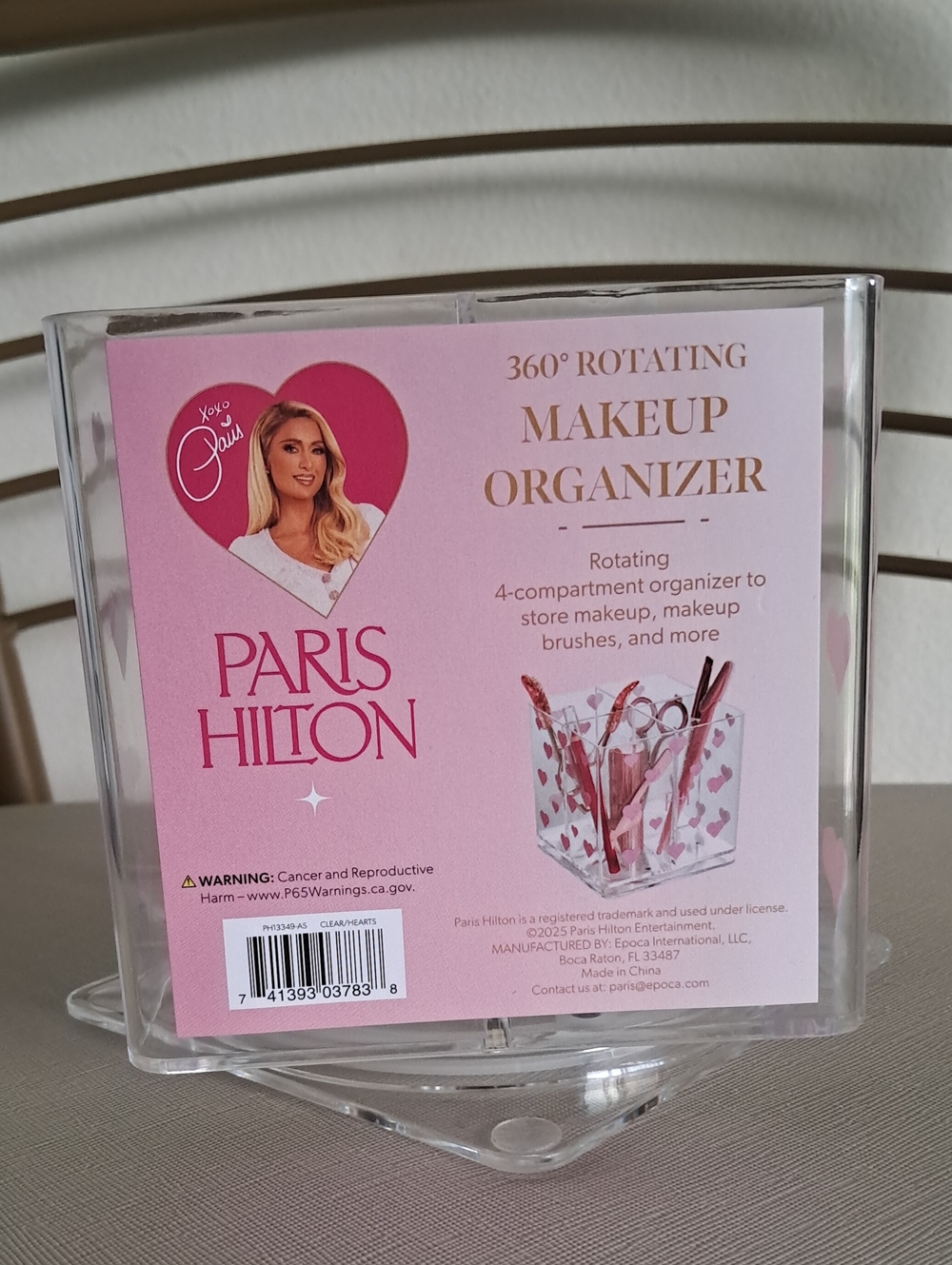 Paris Hilton Clear Rotating Makeup Organizer with Pink Accents